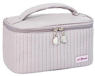 Tragbare Reise Make Up Tasche Aufbewahrungstasche aus PU-Leder Reise Kosmetiktasche Mit Großem Fassungsvermögen Damen Reise Schminktasche süße Reise-Kulturtasche (Lila)