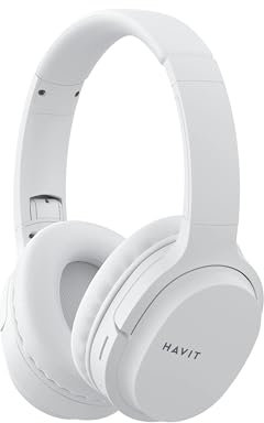 HAVIT Auriculares inalámbricos Bluetooth I62, sobre la oreja, color blanco, sonido HIFI, plegables, duración de la batería de 17 horas, puerto tipo C