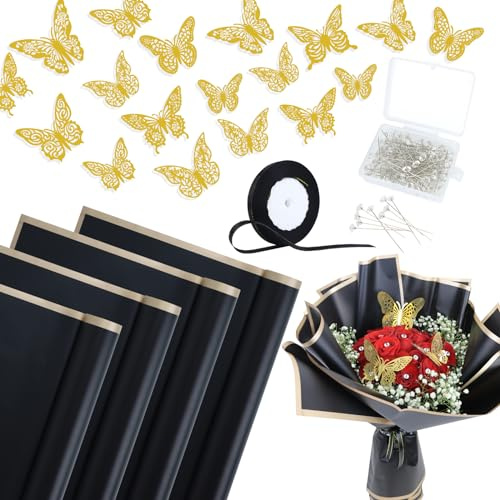 VIVIFun Geschenkpapier mit Blumen… (Schwarz)