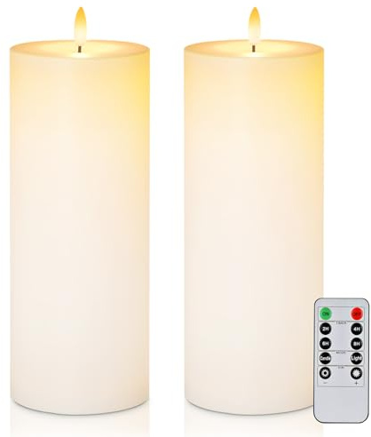 5plots 4 x 10 Waterproof Outdoor Flameless Candles Battery Operated LED Large Pillar Candles with Remote and Timer for Indoor Outdoor Lanterns, Long Lasting, White, Set of 2