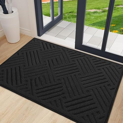 HAOLESHITE Front Door Mat 60x90cm, Absorbent Non-Slip Doormat for Entrance, Dog Door Mat, Machine Washable Soft Inside Floor Mat for Front Back Door, Muddy Shoes & Paws (Black 4)