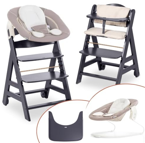 hauck Chaise Haute Bébé Evolutive Beta+ Set 2 en 1 - Inclus Siège Amovible, Plateau Repas, Coussin Confort, Roulettes et Arceau - Gris Foncé