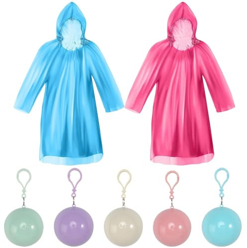 Lot de 5 ponchos de pluie transparents avec balle de rangement - Imperméable - Pour homme et femme - Poncho de pluie - Pour festival, festival, homme - Multicolore - Imperméable, transparent, taille