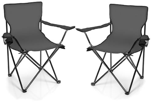 BigDean 2X Faltstuhl DUNKELGRAU Campingstuhl Anglerstuhl mit Getränkehalter & Tragetasche - Anglersessel klappbar - Klappstuhl Gartenstuhl Faltstuhl Relaxsessel Angelsessel faltbar