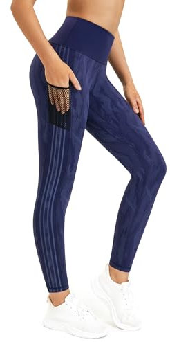 Flatik Sport Leggings Damen mit Taschen,Damen Blickdicht Leggings Damen Fitnesshose Sporthose Laufende Leggings M