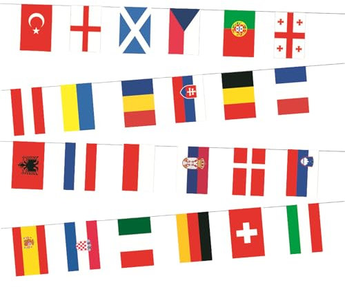 Wimpelkette Outdoor - 8M 24 Länderflaggen Fußball Flagge Wimpelkette für Dekoration 2024, für Garten, Bar, Club Party Dekoration,14 x 21cm