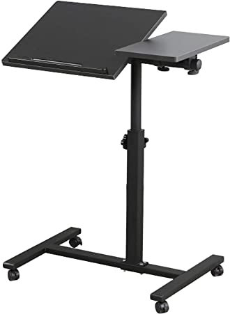 HUOLE Schrebitisch Steh Sitz-Stehpult Höheverstellbar Computertisch Beistelltisch Pflegetisch Laptoptisch PC Tisch mit Rollen für Büro-60 * 34,5 * 58-90cm (schwarz)