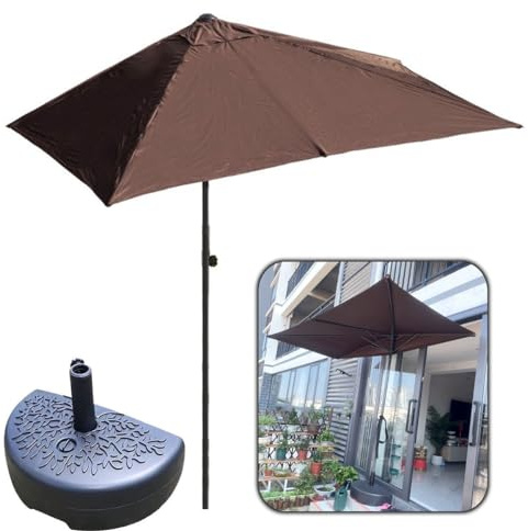DSKJHI Mezza Ombrellone da Balcone Piccolo Rettangolare Ombrelloni Metallo da Muro Mezza Luna con Palo da 34mm, Poliestere Protezione Solare (Colore : Marrone, Misurare : 250x130cm(with base))