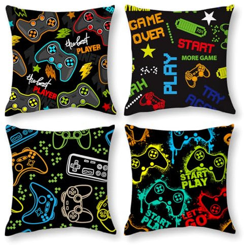 Gamer-Zimmer-Dekoration für Jungen, 45,7 x 45,7 cm, 4 Stück, Gaming-Geschenke, Spielzimmer-Dekor-Zubehör für Teenager, Jungen, Schlafzimmer, Spielzimmer, Couch, Stuhl
