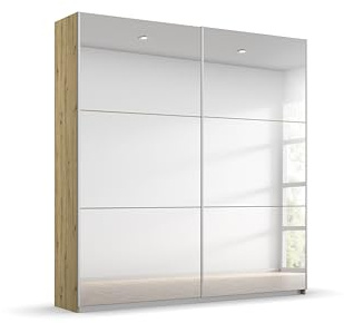 Rauch Möbel Reflect, Schwebetürenschrank, Eiche Artisan, Breite 175 cm | Kleiderschrank mit Schwebetüren, Schiebetüren, 2-türig, mit Spiegel, für Schlafzimmer, Jugendzimmer, Homeoffice, Garderobe