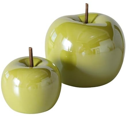RiloStore 2 STK Deko Apfel grün hellgrün Porzellan b536 Dekoapfel Obst Früchte Äpfel Dekoobjekt Früchte Stillleben Herbstdeko Dekoration Apfeldeko Herbst Dekofrucht