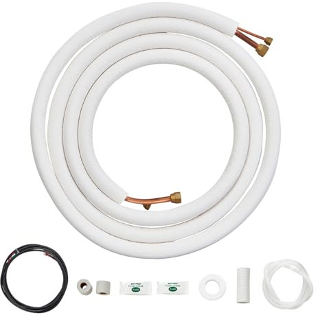 VEVOR Juego de Mini Líneas Divididas de 4876,8 mm Tubos de Cobre de 6,4 y 12,7 mm Diámetro Exterior y Aislamiento de Triple Capa, Equipos de Aire Acondicionado o Bomba de Calefacción 540 x 540 x 50 mm