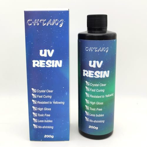 CHTAWJ 200g UV Harz klar, UV Resin hart, Verbessertes kristallklares Transparent UV Epoxidharz vorgemischt UV Kleber, uv harz für Schmuckherstellung