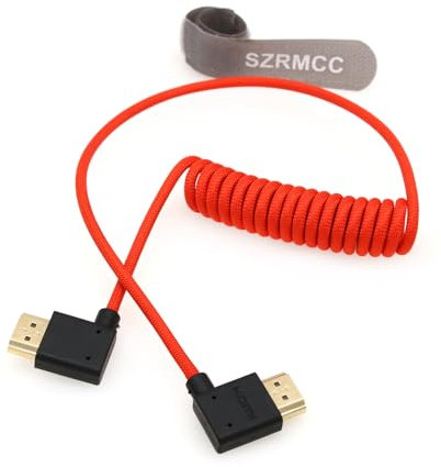 SZRMCC 8K HDMI Cable HDMI Left to Right Angle 2.1 High SpeedCoiled Braided Ethernet Cable for Z Cam E2 Portkeys BM5 Atomos Shinobi Ninjav V Monitor Sony Canon Camera 50cm
