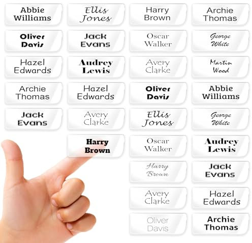 60 Transparent Clear Washable Personalised Stick on Name Labels Tags for School Children Books Bottle Boxes Bags Name Tags Washable Waterproof No Iron Sticker Care Homes Nursery Day Care