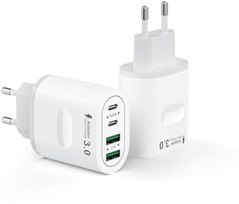 2-Pack USB C Stecker, 4-Ports USB Ladegerät Mehrfach Netzteil Mehrfachstecker 60W Power Adapter PD 3.0 Schnellladegerät USBC Netzteil für iPhone 16 15 14 13 12 11 Pro Max, iPad, Samsung,Handys