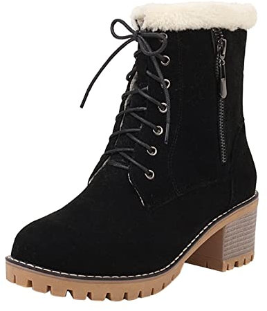Generico Scarpe Antinfortunistica Galosce Donna Basse Scarpe con Tacco in Cotone Scamosciato con Tacco Stivali da Neve Spessi con Lacci Anteriori Stivali Giardinaggio Stivale da Pioggia (Black, 39)