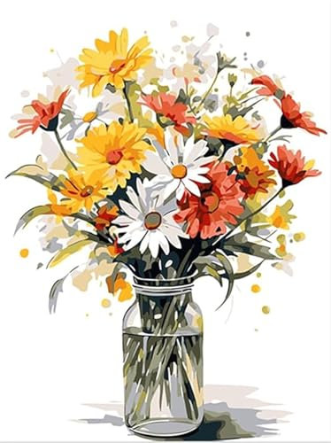 SULISO Malen Nach Zahlen Erwachsene Blume DIY Handgemalt Ölgemälde Kits für Kinder Anfänge Geschenke Kits für Mädchen Frau Geschenk Haus Deko 40x50CM,Bunte Chrysanthemen