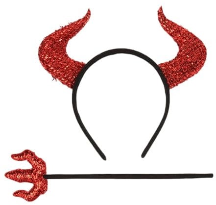 Luckxing RedDevil Horns & Devil Fork Set - Halloween Costume Photo Props & Accessories for Women, Kids & Adults