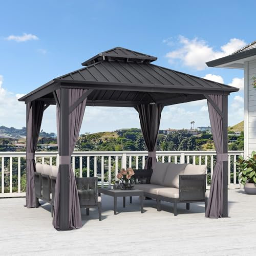 PURPLE LEAF Pavillon 3 x 3 m Festem Dach, Basisch Gartenpavillon Wasserdicht Stabil Winterfest Alupavillon mit Stahldach Hardtop Pavillon mit Seitenwänden für Terrasse, Grau