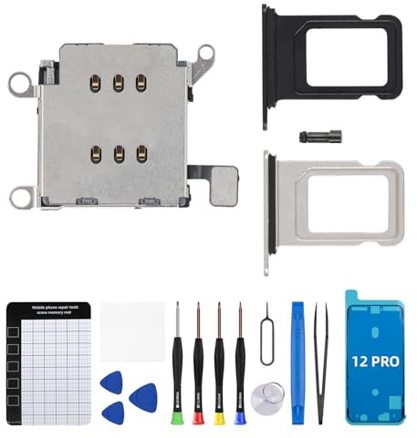 Risidamoy for iPhone 12 PRO Dual SIM Card Reader Flex Cable with Black and Silver SIM Double Card Slot Tray Holder Adapter Replacement 12PRO Sim Ejector Repair Tool Kit A2341 A2406 A2407 A2408