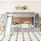 Shye Letto a castello, in legno massiccio, con scivolo, tavolo multifunzionale, scala, due ripiani sotto il letto, versatile, 90 x 200 cm (grigio)