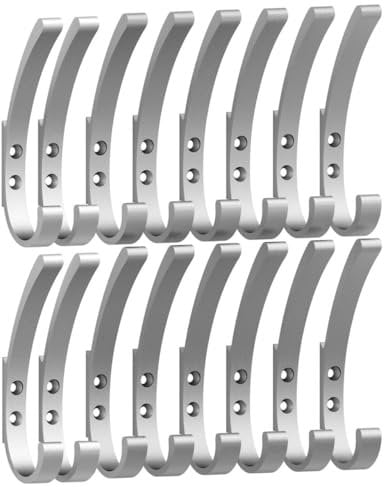 PDGROW Garderobenhaken, 16 Stück Kleiderhaken, Extra Stark Wandhaken, Handtuchhaken zum Bohren, Kleiderhaken Wand, Haken zum Schrauben Ideal für Bad, Toilette, Küche, Büro (Silber)