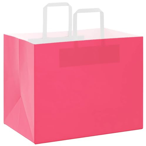 vidaXL Papiertragetaschen 50 Stk., Papiertüten mit Henkeln, Kraftpapiertüten, Geschenktüten für Einkaufen Hochzeiten Verpackungen Partys Geburtstag Weihnachten, Rosa 32x22x24cm
