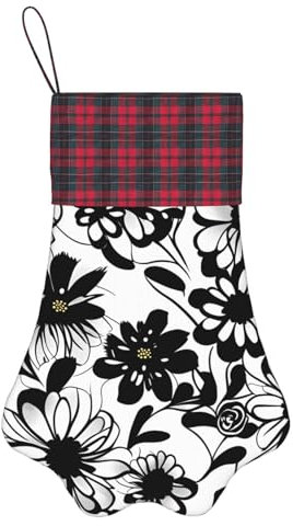 pvinnk Weihnachtsstrumpf mit schwarzen und weißen Blumen, für Weihnachten, für Zuhause, Party, Familie