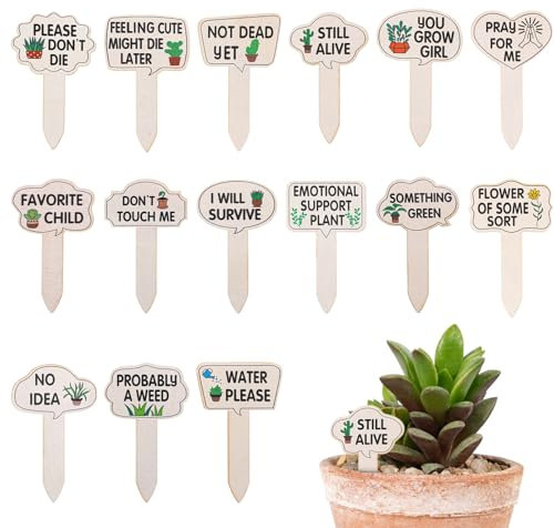 15 PCS Wooden Plant Labels for Outdoor Plants, Plant Markers for Outdoor Plants, Funny Plant Labels Wood, Cute Planting Tags Garden Label for Indoor Plants Potted Planting