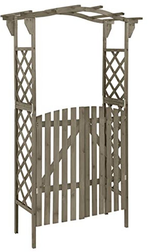 Gecheer Pergolato con Cancello 116x40x204 cm Grigio in Legno di Abete,Pergola da Giardino,Pergola ad Arco per Piante Rampicanti Graticcio,Supporto per Piante Rampicanti,Arco per Rose,con Cancelletto