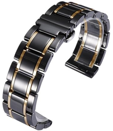 VRKRTVBLB Uhrenarmband aus Keramik-Edelstahl mit Schnellverschluss, 14–24 mm, universell for Damen und Herren(Black gold,21mm)