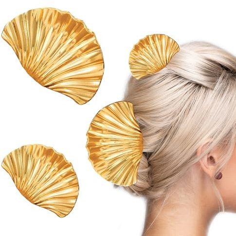 Pasador de Pelo en Forma de Concha Metálicas Verano, Set de 2 Pinza para el pelo Seashell Styling Joyas de Horquilla para Mujer Regalos de verano para chicas Girl Lovers (Oro)