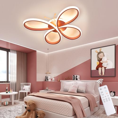 LED Deckenleuchte Schmetterling 50W Dimmbar mit Fernbedienung, Farbtemperatur 3000–6500K, Nachtlicht, Timer, Memory-Funktion, Deckenlampe für Kinderzimmer & Schlafzimmer, 5000lm, 52x39cm, Metall