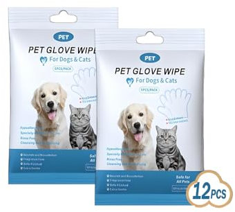Mofeisor Pet Grooming Glove Wipes, 12 Waterless Cleaning Wipes for Dogs & Cats, Fragrance-Free, Ideal for Paws, Face, Ears, Eyes, Bum & Fur, for Daily Care & Travelling