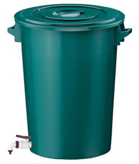 100 Liter Regentonne mit Griffen + Deckel + Ablaufhahn, Stabiler Eimer, Plastiktonne, Wasserfass für Regenwassersammlung, Regentank für Garten, Terrasse & Balkon, Regenwassertank (grün)