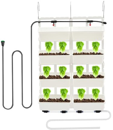Fyssnn Growbox, Vertikales Mehrstöckiges Pflanzregal Hydrokultur mit Automatischer Tropfbewässerung und 8 Plant Pods, Pflanzenwand Indoor Garten, Blumentopf Set für Balkon (Weiß)