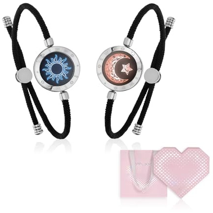 TOTWOO Pulseras Inteligentes Bluetooth para Parejas a Distancia | Emparejamiento Bluetooth 1:1 por App. Luz y vibración al tocar. Regalo romántico. Acero inoxidable 316
