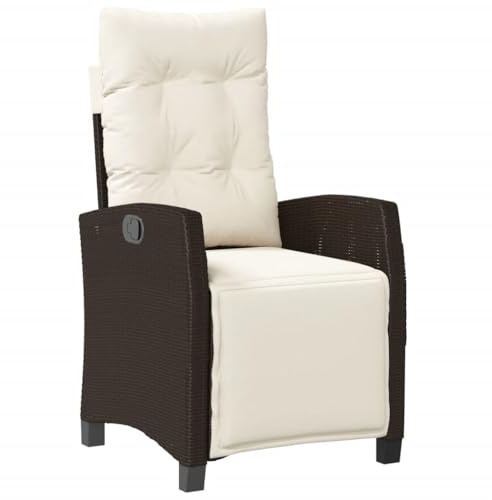 Mokuyary Fauteuil de jardin, avec repose-pieds réglable, en polyrotin, marron, pour terrasse, jardin, balcon, B