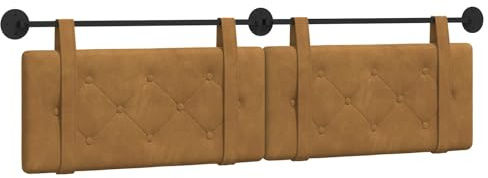 vidaXL Hängendes Kopfteil Braun Samt, Moderner rechteckiger Wand-Headboard aus Samt, bezogen mit Bändern, Knopfsteppung für entspannende Schlafzimmer-Deko