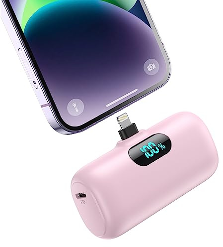 5000mAh Mini Power Bank for iPhone, Upgraded 15W PD Fast Charging Portable Charger, LCD Display 3.0A Small Battery Pack Compatible with iPhone 14/14 Pro Max/13/13 Pro Max/12/11/XR/X/8/7/6 etc-Pink