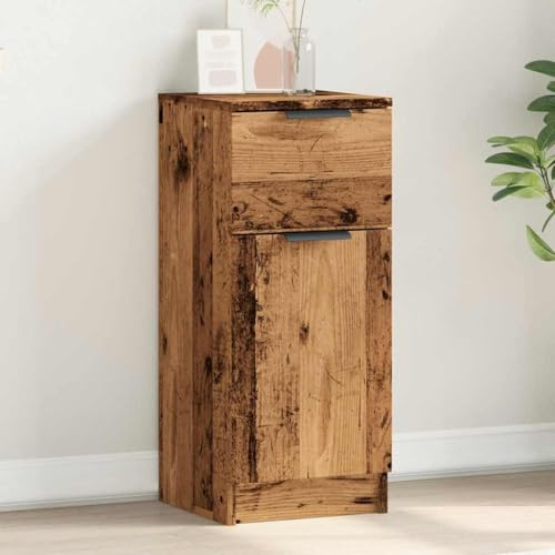Generico Sideboard aus antikem Holz, 30 x 30 x 70 cm, Wohnzimmerschrank mit Tür und Schublade aus Spanplatte, Ausstellungsschrank für Wohnzimmer oder Nachttisch