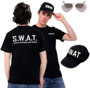 Paper Umbrella SWAT Team 3-teiliges Set bestehend aus T-Shirt + Kappe + Schattierungen, Kostüm, Größe M