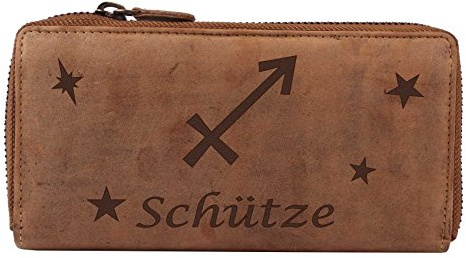 Greenburry Vintage Damen Geldbörse Braun 20x10x3 cm mit Sternzeichen Motiv Schütze
