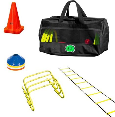 AXI SportsBag401 | Sporttasche mit Sportausrüstung 4-in-1 Set | Inklusive Sportkegeln, Trainingsleiter, Hürden & Hütchen | Koordinationsleiter/Trainingszubehör