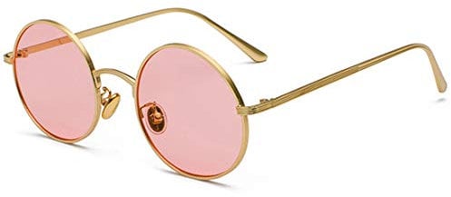 Inlefen Occhiali da sole Uomo Donna Round Retro Vintage Round Style Occhiali da sole Colored Metal Frame Glasses Glasses Rosa dorato