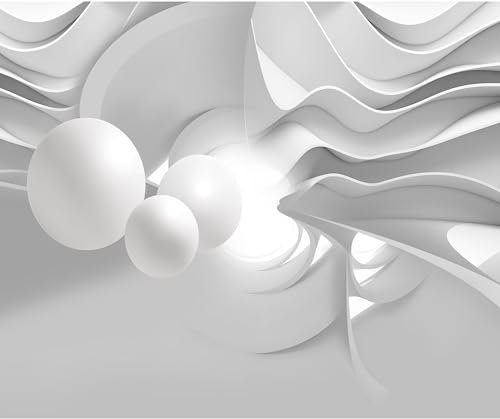 decomonkey - Papier Peint Panoramique 3d Effet Abstrait Abstraction 350x256 cm - Décoration murale – Tapisserie décorative pour chambre salon - Abstraction blanc vagues géométrique moderne gris