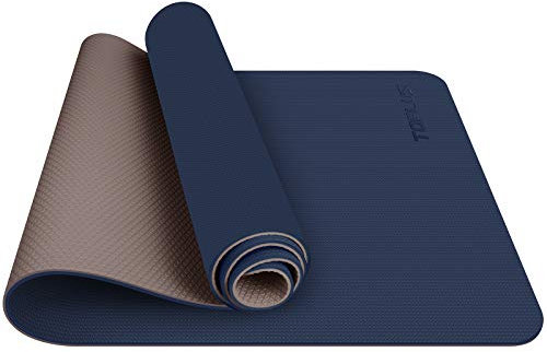 TOPLUS Gymnastikmatte, Yogamatte Yogamatte Gepolstert & rutschfest für Fitness Pilates & Gymnastik mit Tragegurt (Dunkelblau-Brauen)