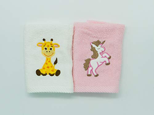 Lex's Linens Lot de 2 gants de toilette pour enfant (1 de chaque) (Girafe et licorne)