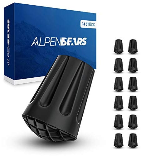Alpen Bears Wanderstöcke Aufsätze [14 Stück] Profi Wanderstock Aufsatz Set für alle gängigen Wanderstöcke & Nordic-Walking Stöcke - Gummipuffer Pads für Trekkingstöcke - Kies & Gebirge (Asphalt)